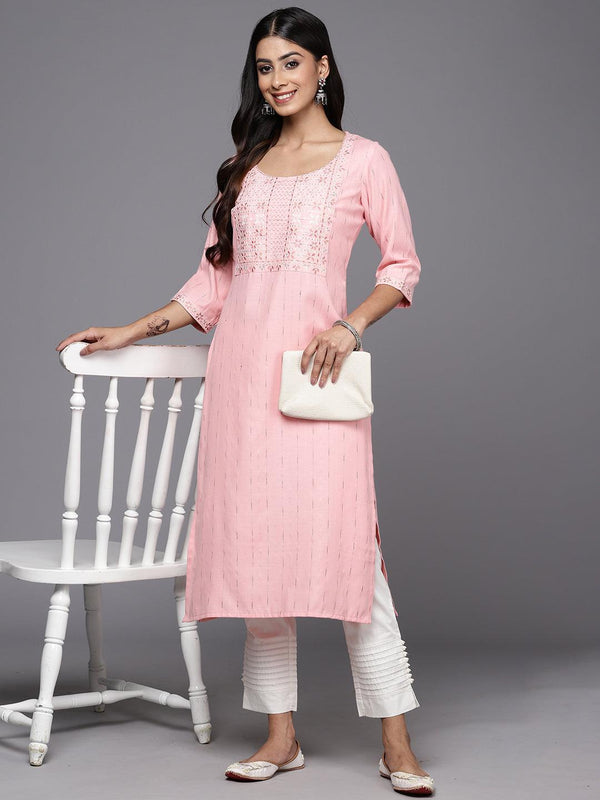 Peach Yoke Design Rayon Straight Kurta - Jashvi