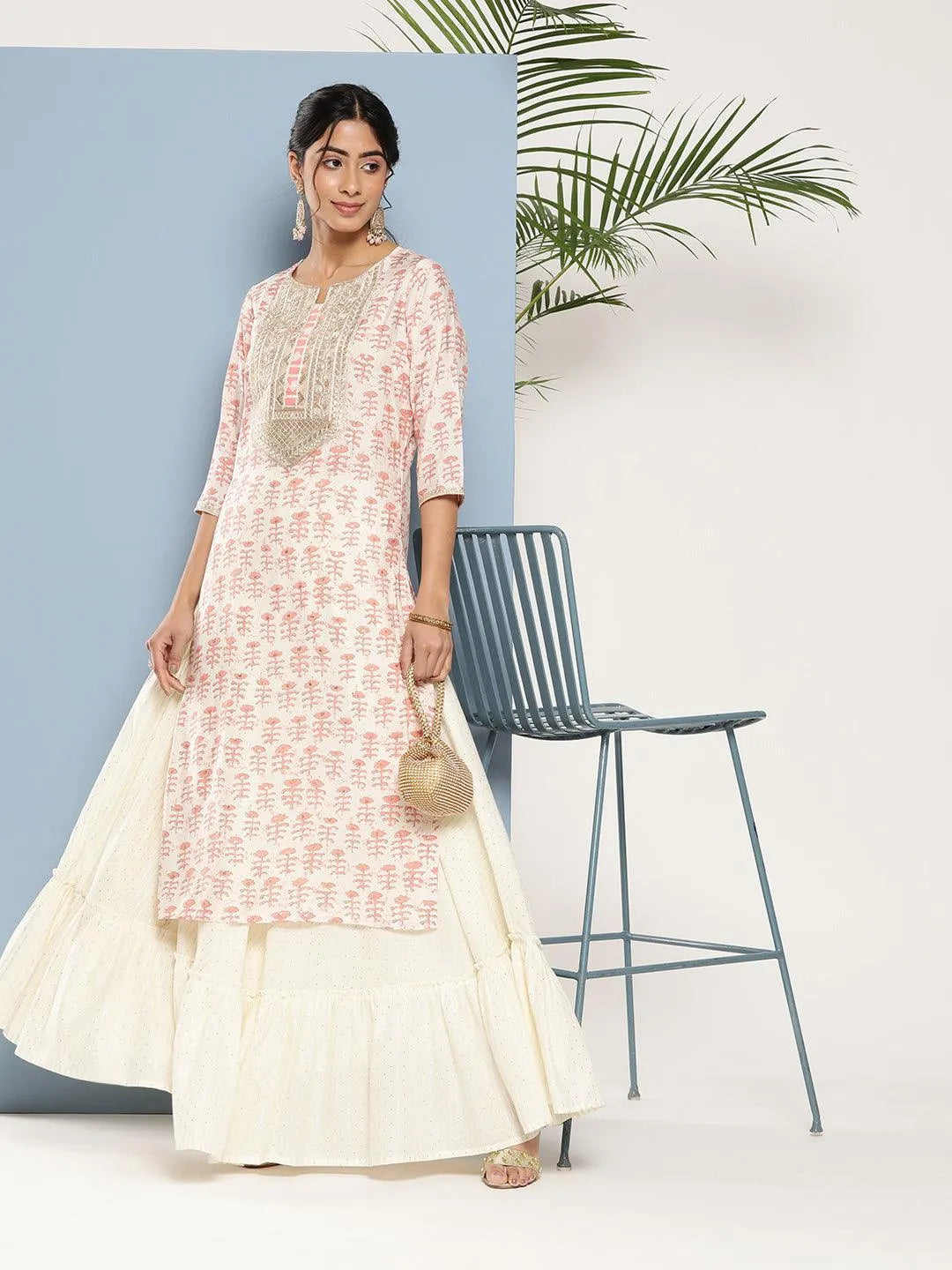 Peach Yoke Design Silk Straight Kurta - Jashvi