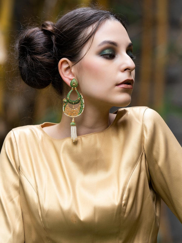 Women's Peacock Shape Green Dangle Earrings - Odette