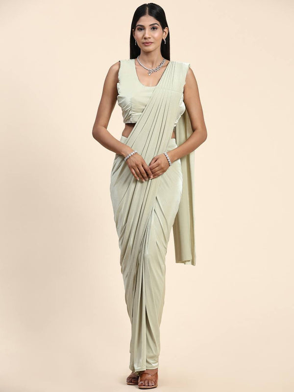 Laurel Green Plain Imported Saree With Embroidery Long Sleeves Jacket