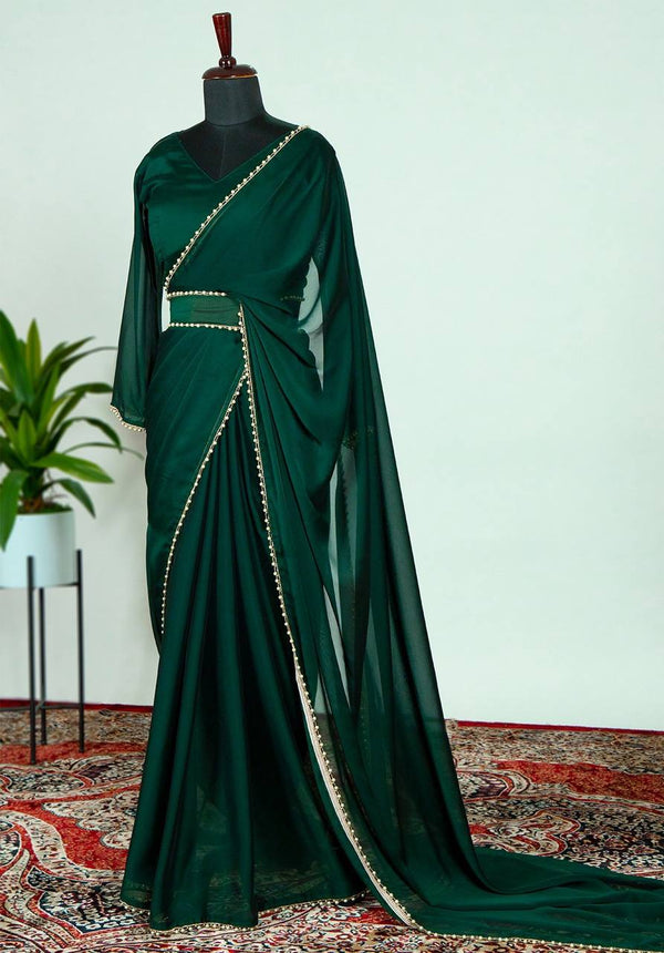 Green Plain Rangoli Silk Saree With Pearl Lace Border