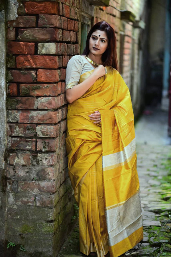 Yellow Banglori Raw Silk Saree