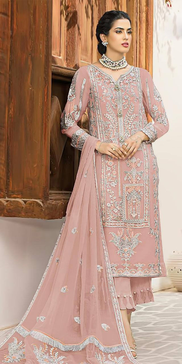 Pink Georgette Embroidery Anarkali With Dupatta Set