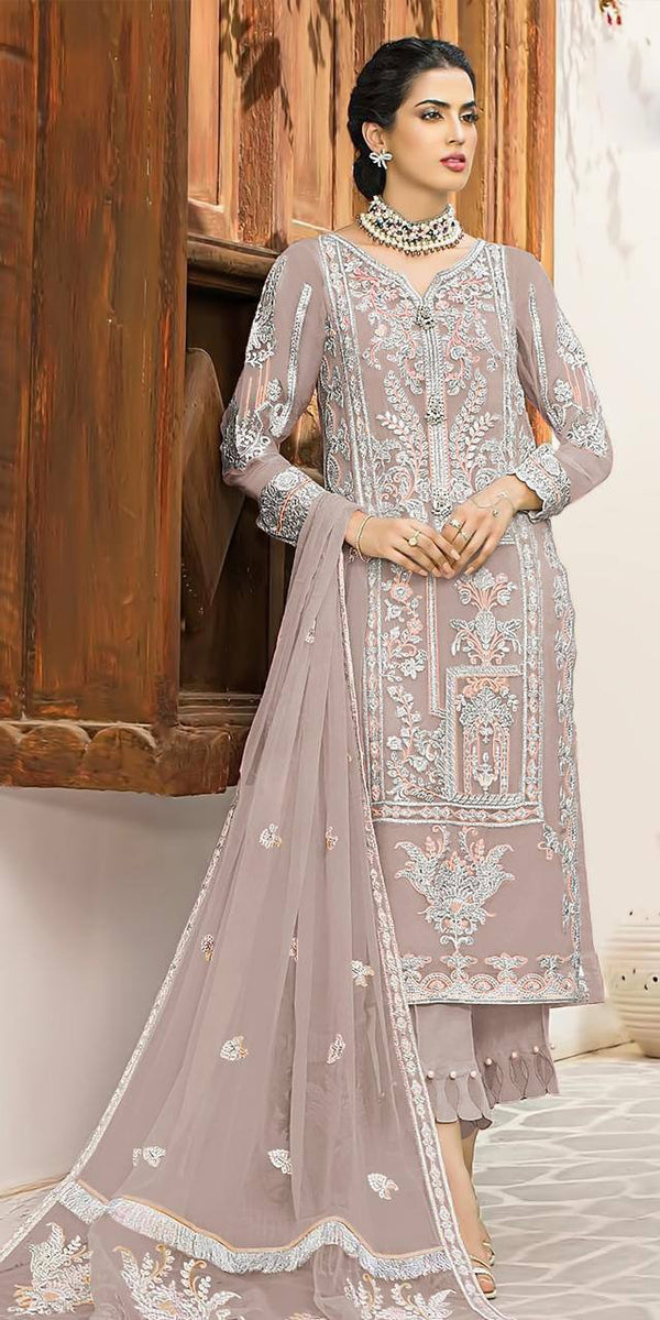 Mauve Purple Georgette Embroidery Anarkali With Dupatta Set