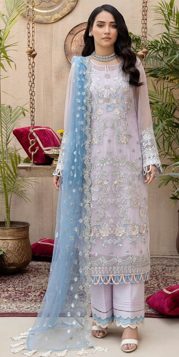 Pastel Purple Organza Embroidery Anarkali With Dupatta Set