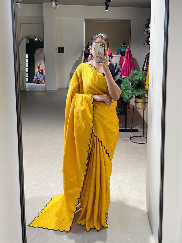 Yellow Gadhawal Chex Saree