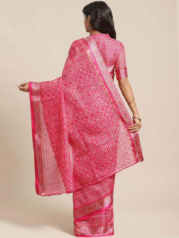 Women's Pink Casual Silk Blend Printed Saree With Unstitched Blouse - Odette