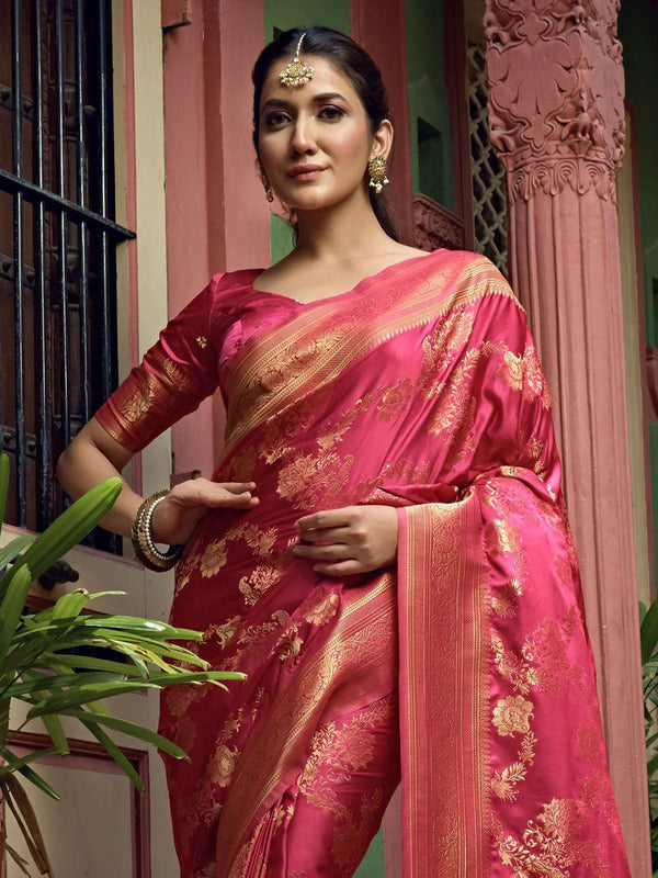 Women's Pink Color Art Silk Saree With Art Silk Blouse - Odette