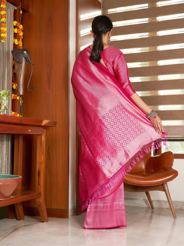 Women's Pink Color Kanjivaram Silk Saree - Odette