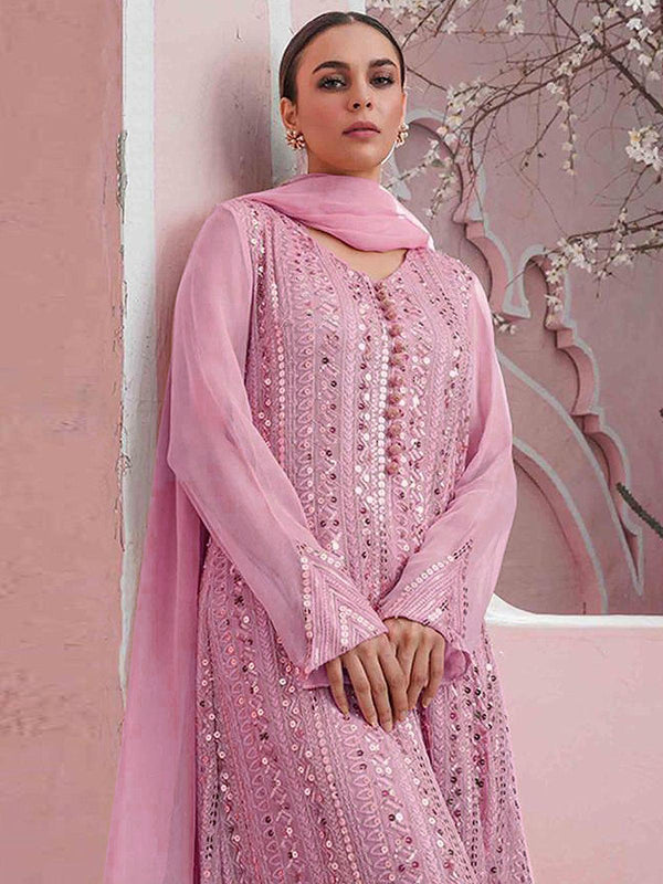 Women's Pink Color Party Wear Georgette Suit - Odette