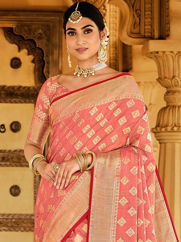 Women's Pink Color Silk Saree - Odette