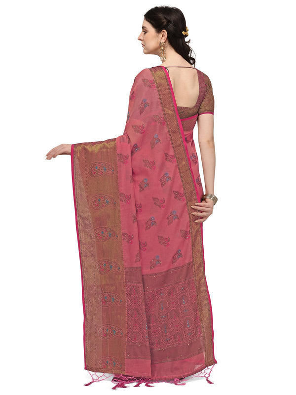 Women's Pink Colour Banarasi Silk Madhubani Work Saree - Odette