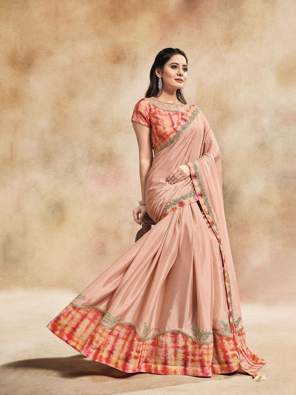 Women's Pink Designer Embroidered Saree - Odette