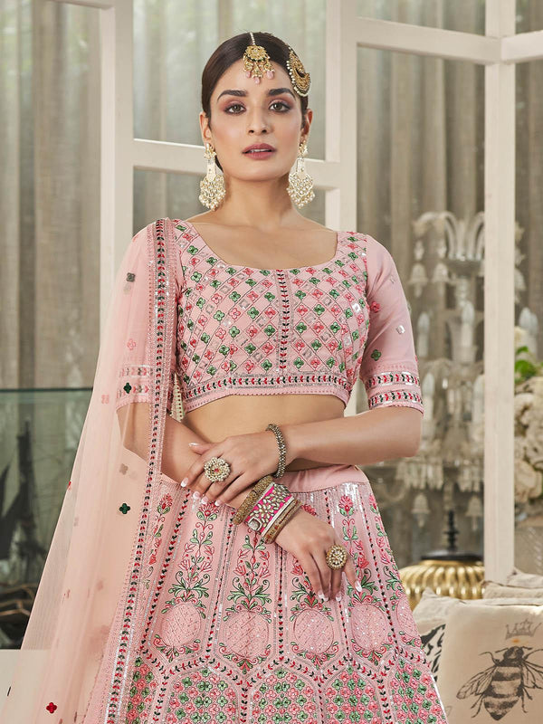 Women's Pink Designer Silk Lehenga - Odette