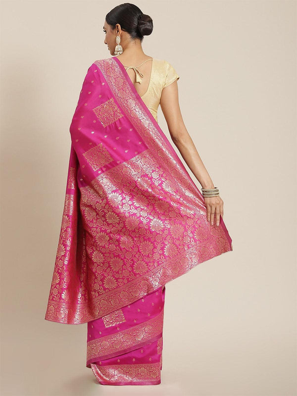 Women's Pink Elegant Silk Blend Woven Saree - Odette