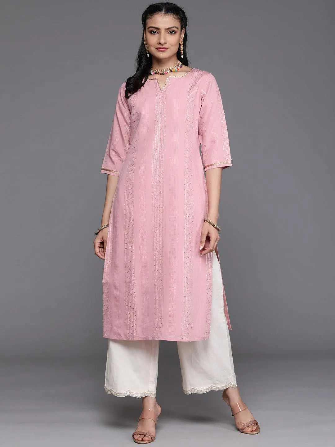 Pink Embellished Chanderi Silk Kurta - Jashvi