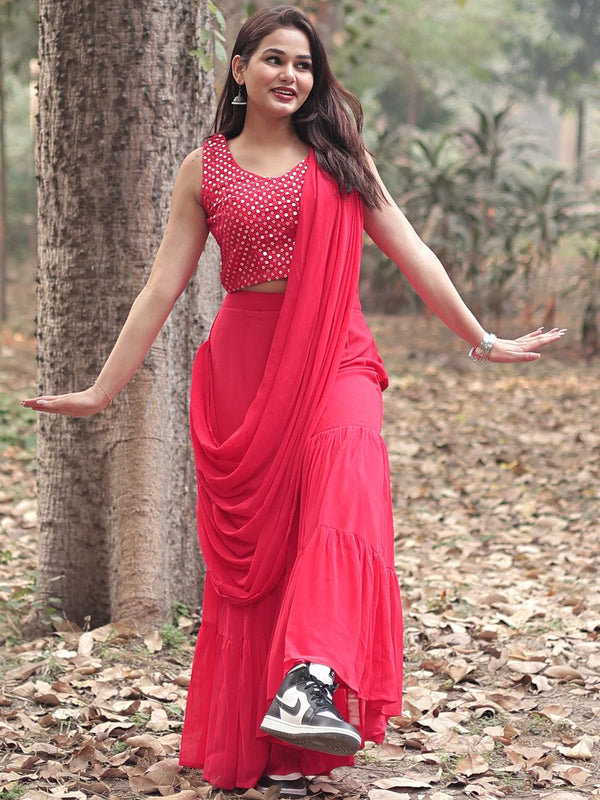 Pink Embellished Georgette Ready to Wear Saree - Jashvi