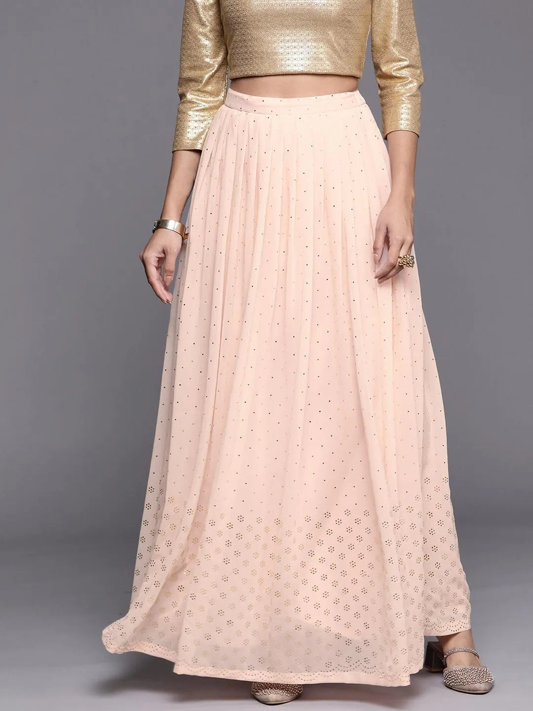 Pink Embellished Georgette Skirt - Jashvi