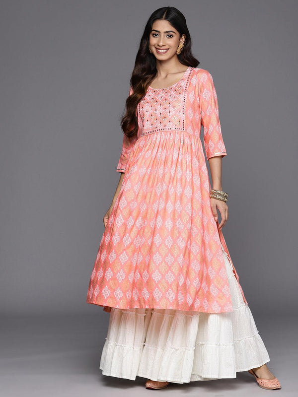 Pink Embellished Rayon A-Line Kurta - Jashvi