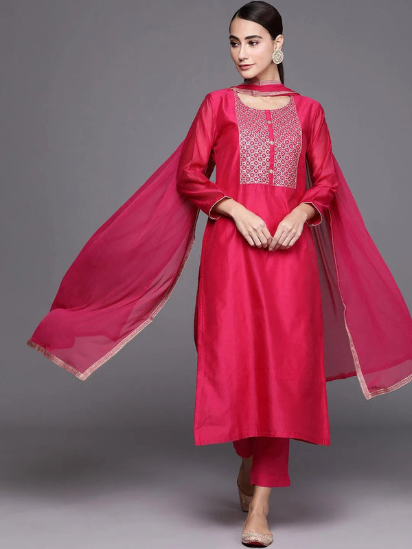 Pink Embroidered Chanderi Silk Suit Set - Jashvi