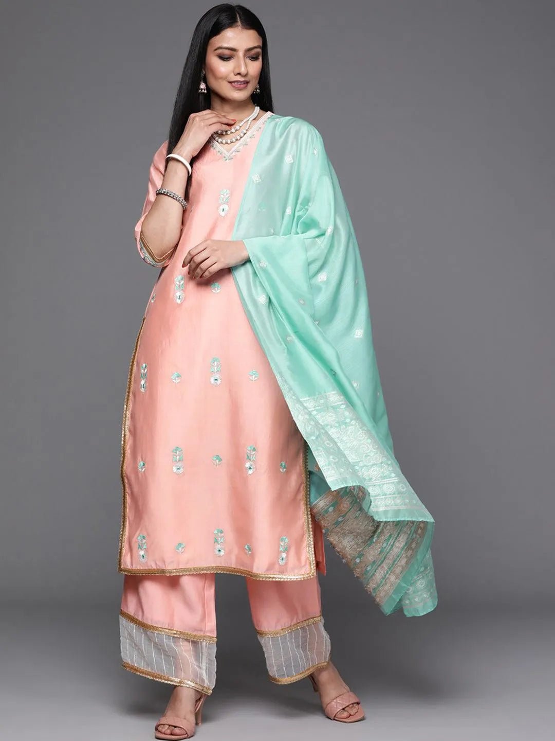 Pink Embroidered Chanderi Silk Suit Set - Jashvi