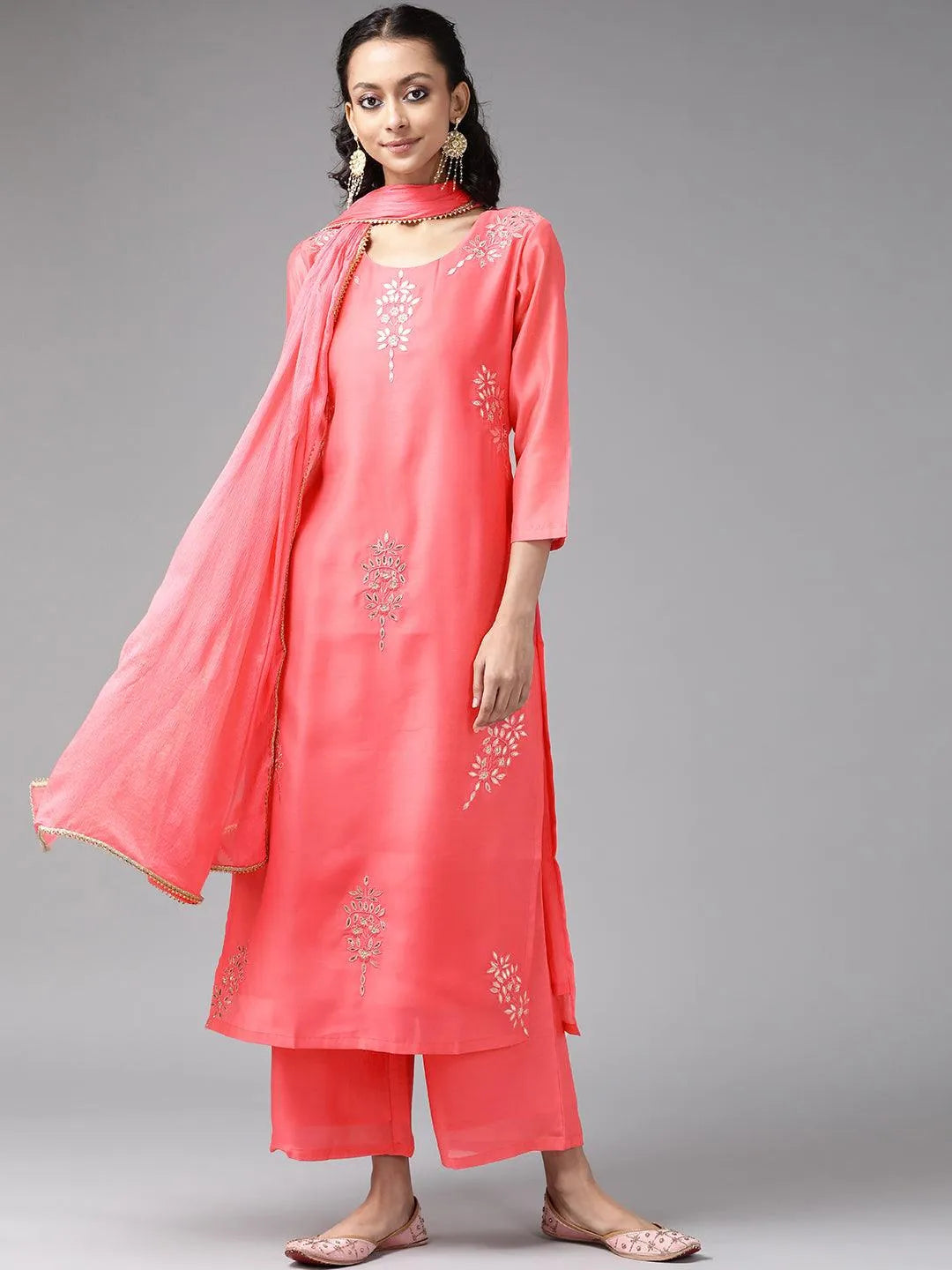 Pink Embroidered Chanderi Silk Suit Set - Jashvi