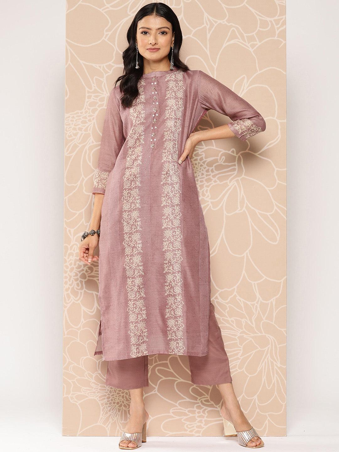 Pink Embroidered Chanderi Silk Straight Kurta With Trousers - Jashvi