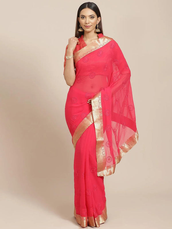 Pink Embroidered Chiffon Saree - Jashvi