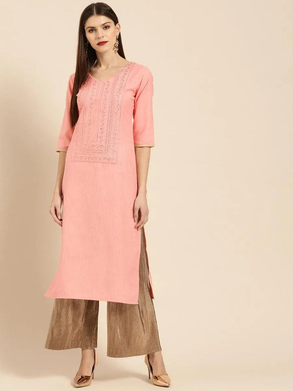 Pink Embroidered Cotton Kurta - Jashvi