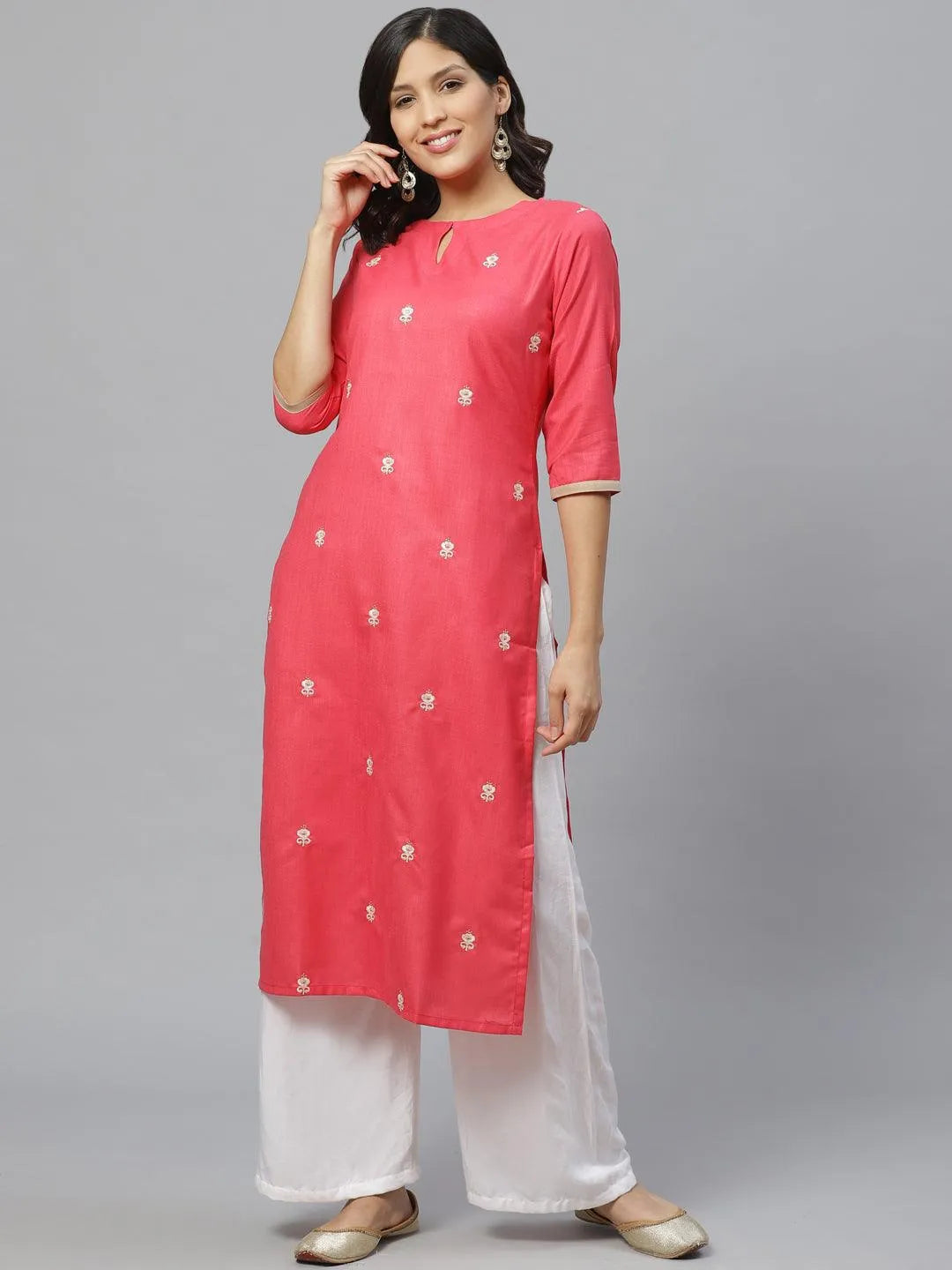 Pink Embroidered Cotton Kurta - Jashvi