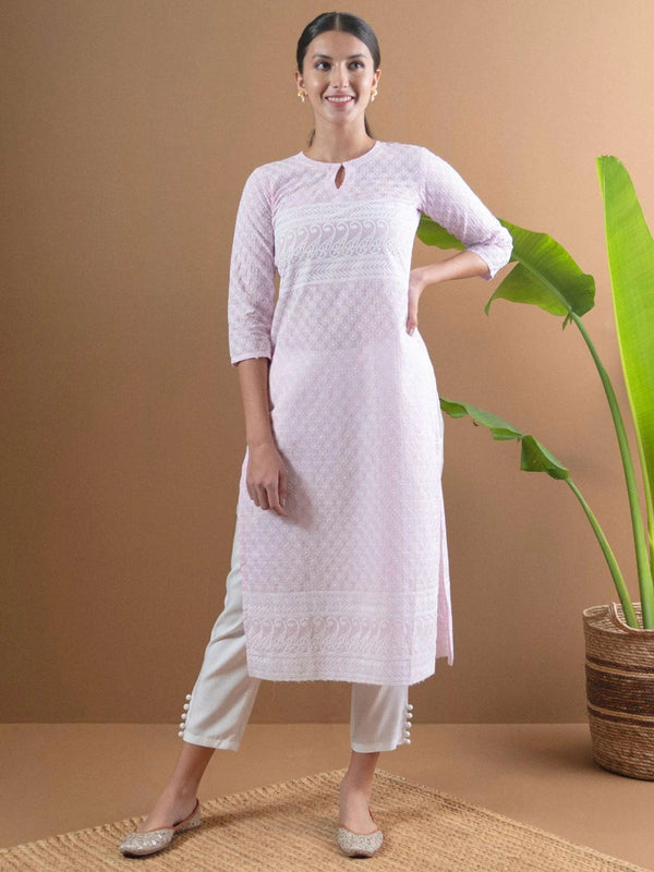 Pink Embroidered Cotton Kurta - Jashvi