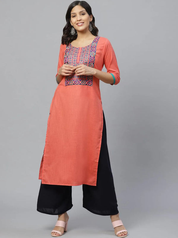 Pink Embroidered Cotton Kurta - Jashvi