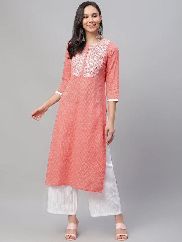 Pink Embroidered Cotton Kurta - Jashvi