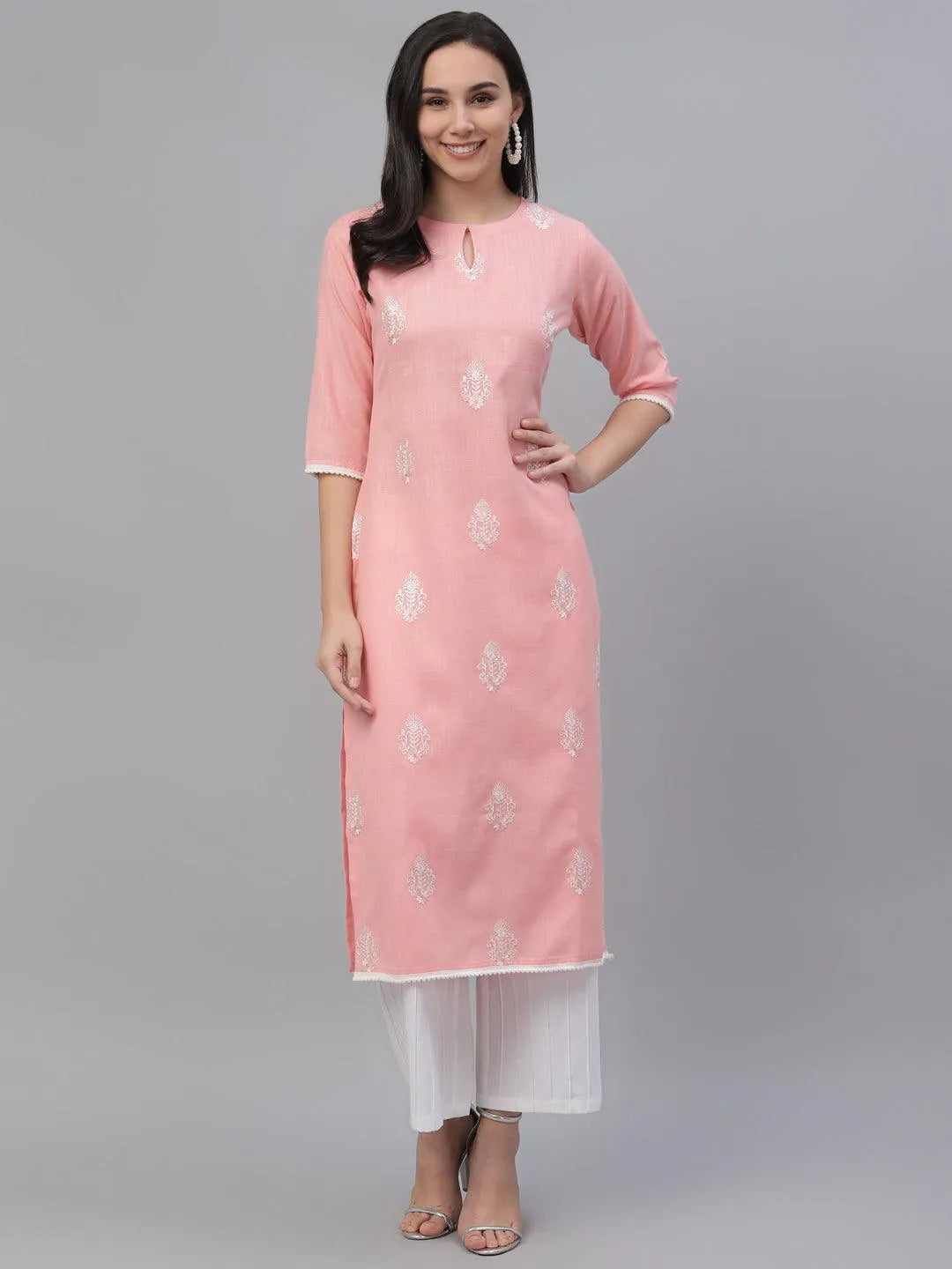 Pink Embroidered Cotton Kurta - Jashvi