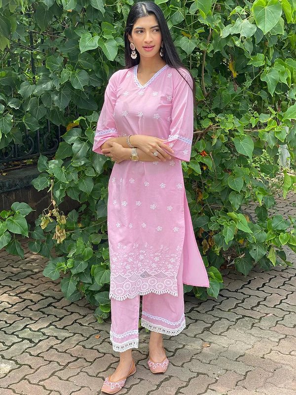 Pink Embroidered Cotton Kurta - Jashvi