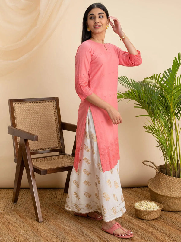 Pink Embroidered Cotton Kurta - Jashvi