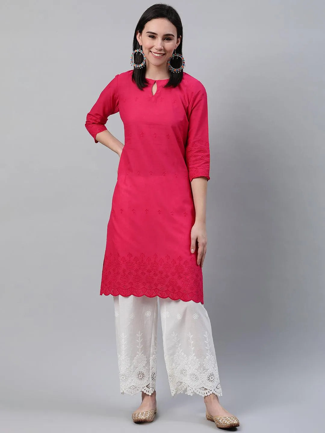 Pink Embroidered Cotton Kurta - Jashvi