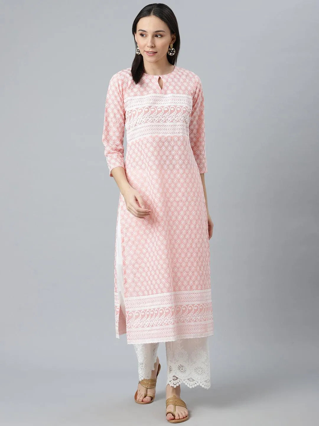 Pink Embroidered Cotton Kurta - Jashvi