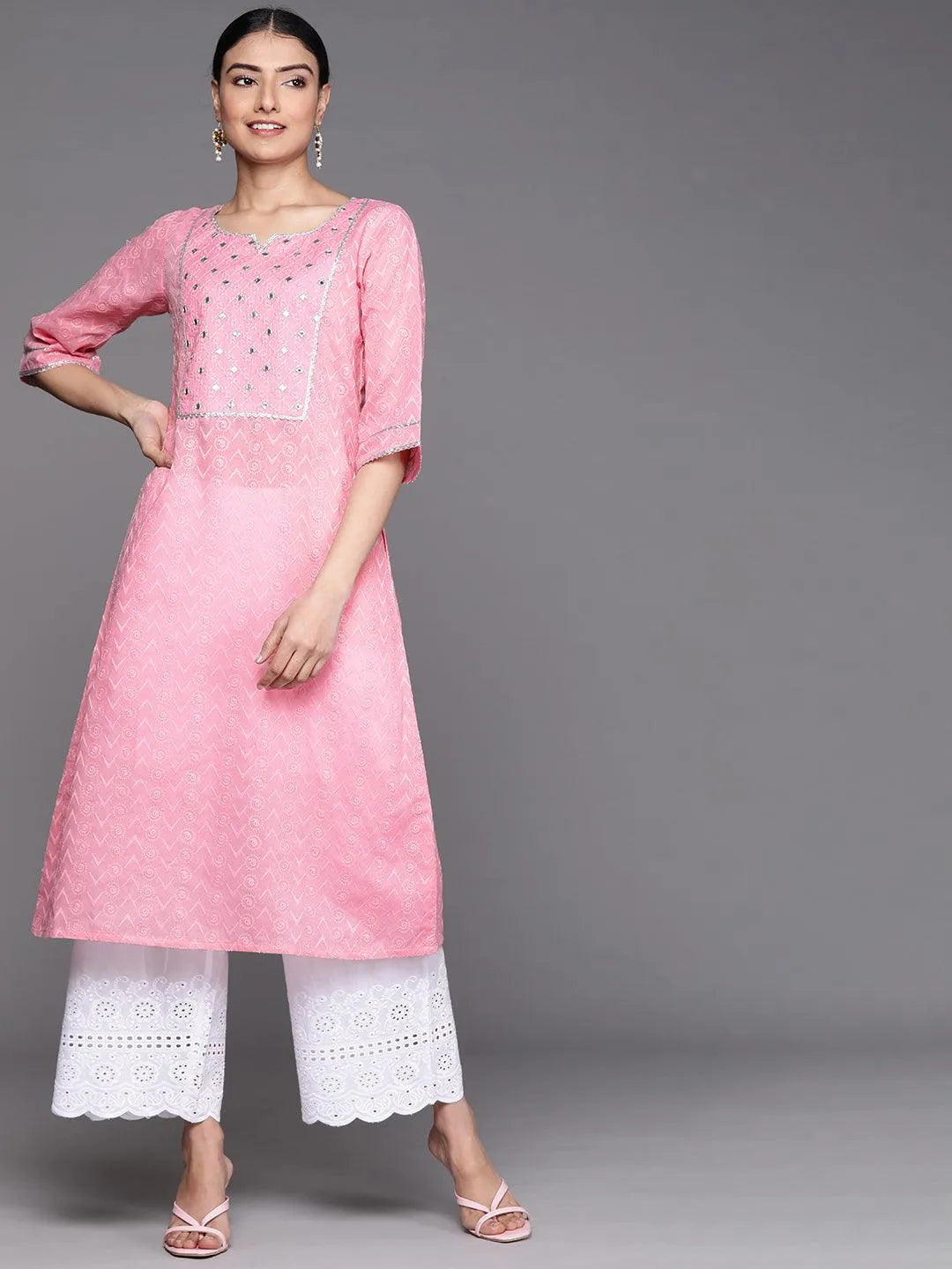 Pink Embroidered Cotton Kurta - Jashvi