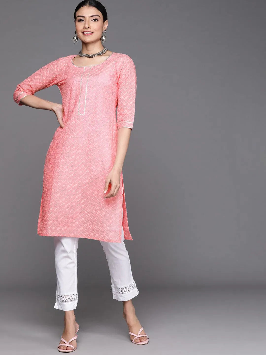 Pink Embroidered Cotton Kurta - Jashvi