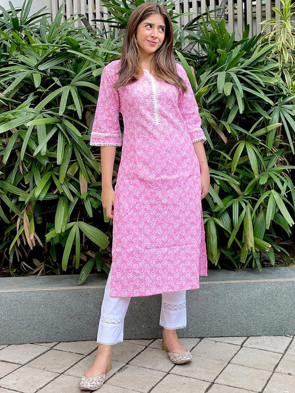 Pink Embroidered Cotton Kurta - Jashvi