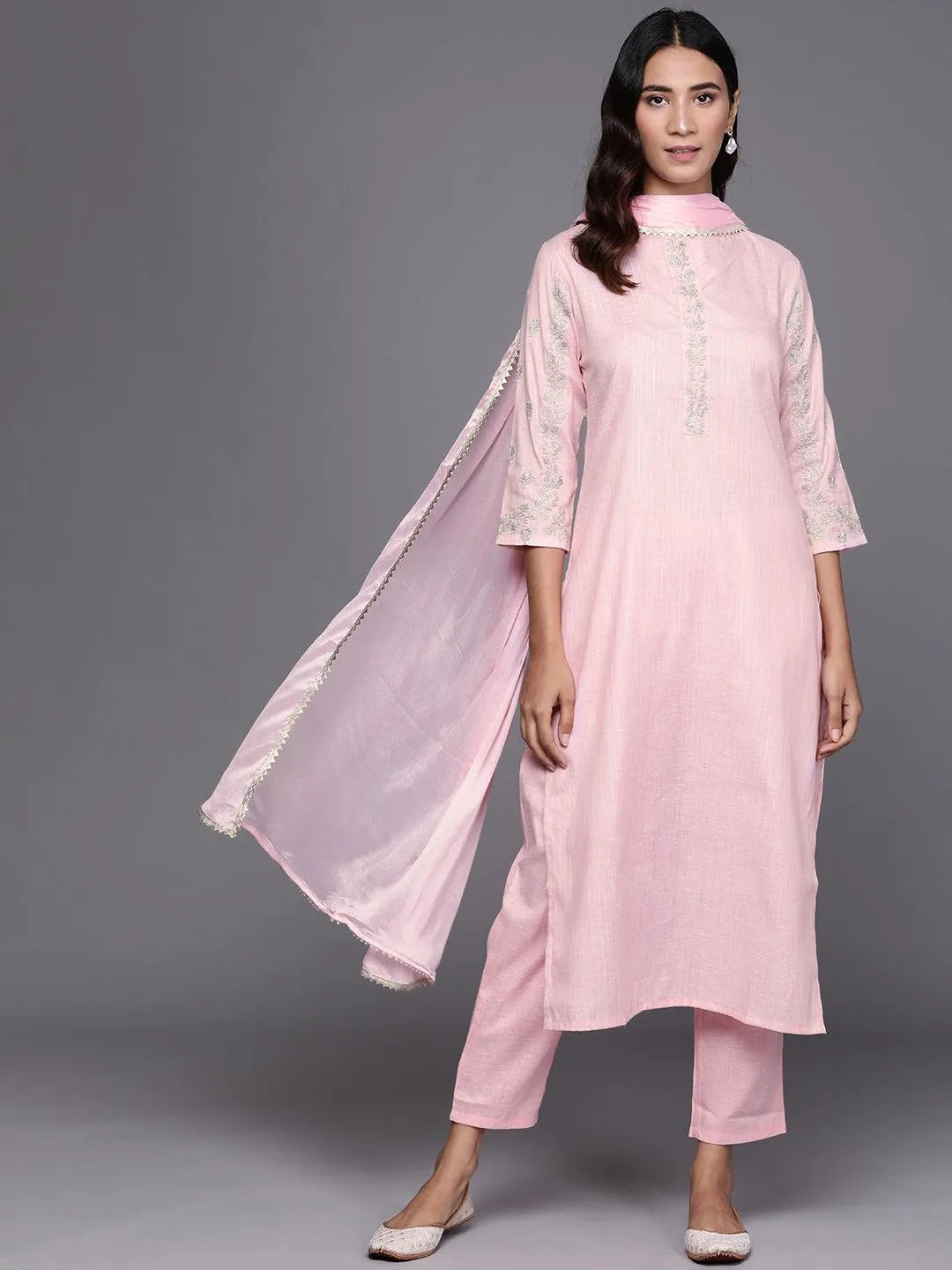 Pink Embroidered Pure Cotton Suit Set - Jashvi