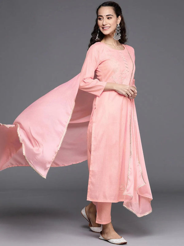 Pink Embroidered Pure Cotton Suit Set - Jashvi