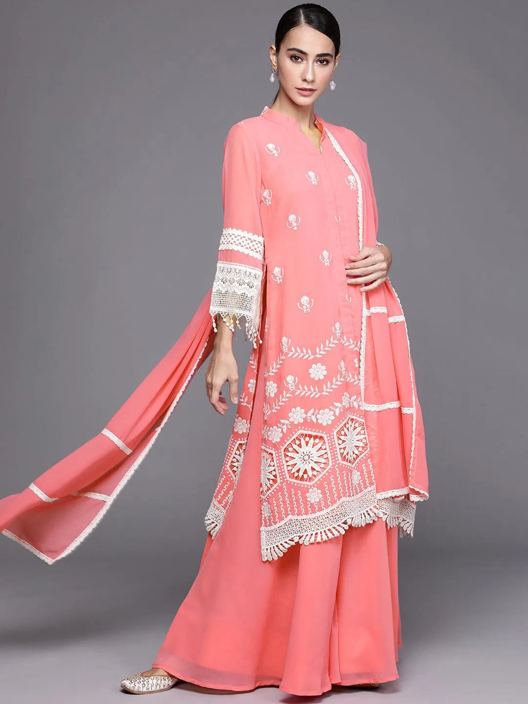 Pink Embroidered Georgette Suit Set - Jashvi