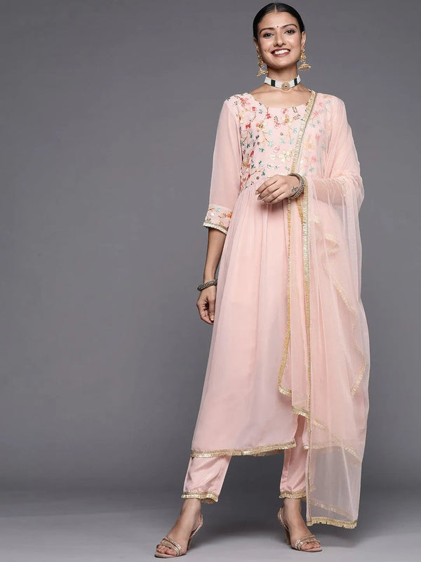 Pink Embroidered Georgette Anarkali Suit Set - Jashvi