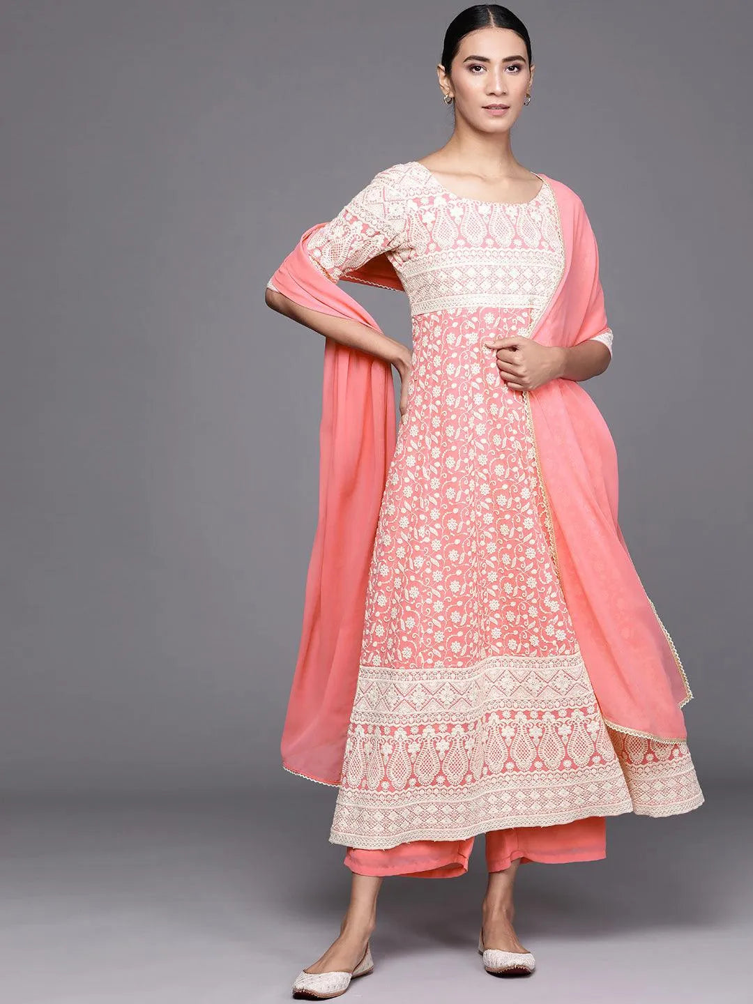 Pink Embroidered Georgette Suit Set - Jashvi