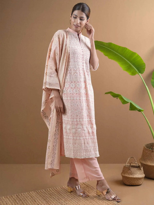 AMAIRA Pink Embroidered Georgette Suit Set - Jashvi