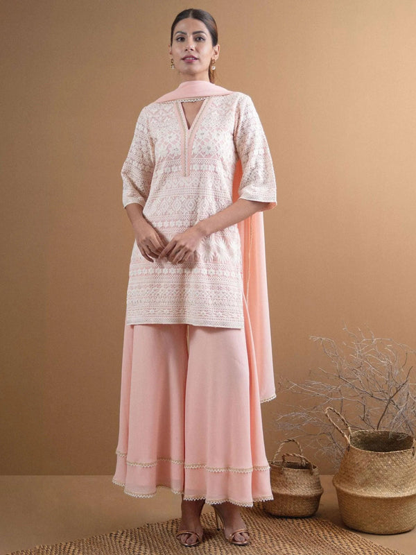 KASHVI Pink Embroidered Georgette Suit Set - Jashvi