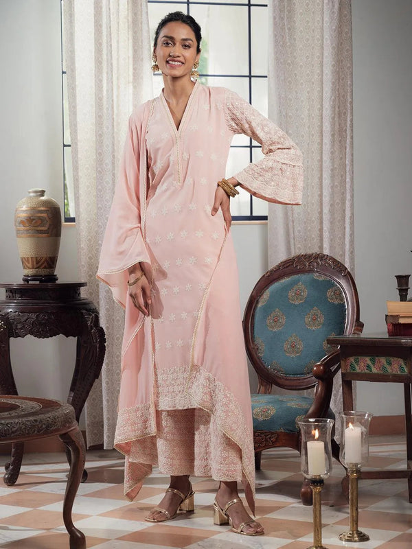 Pink Embroidered Georgette Suit Set - Jashvi