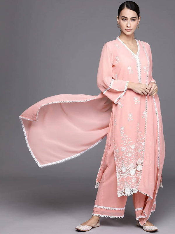 Pink Embroidered Georgette Suit Set - Jashvi